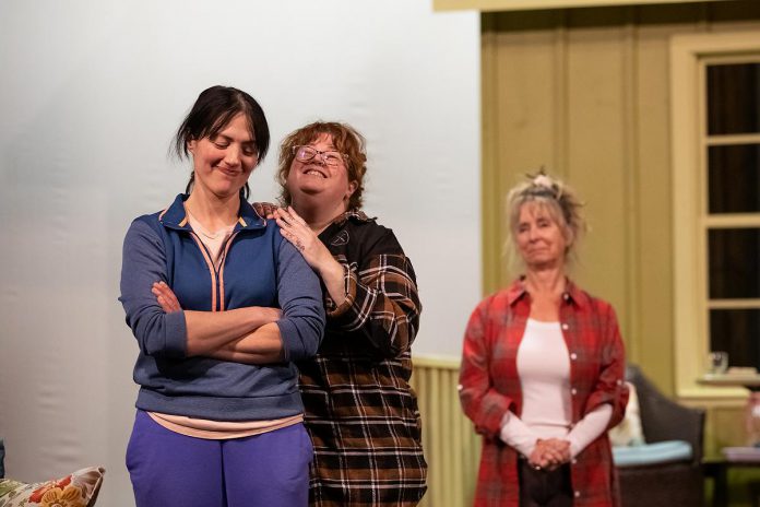 Lindsay Wilson as Beth, Lyndele Gucci as Glenda, and Colleen White-Goodchild as Suzanne during a rehearsal for the Peterborough Theatre Guild's production of "Where You Are" by Canadian playwright Kristen Da Silva, which runs for 10 performances from January 16 to 31, 2026. (Photo: Jordan Lyall Photography)
