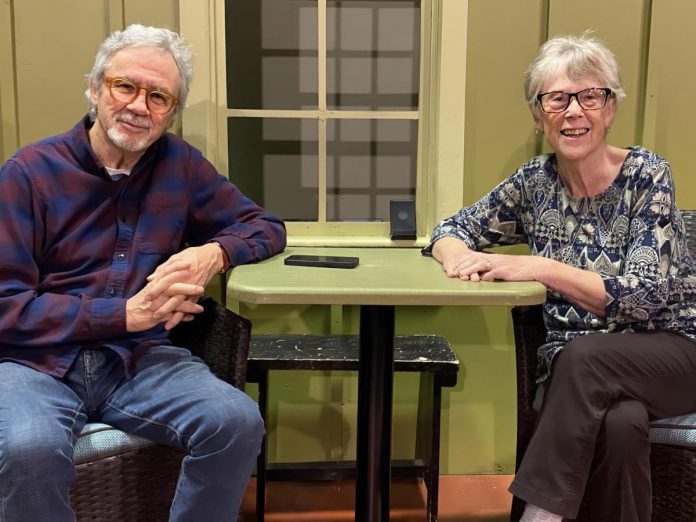Director Jerry Allen and producer Pat Hooper on the set of the Peterborough Theatre Guild's production of "Where You Are" by Canadian playwright Kristen Da Silva, which runs for 10 performances from January 16 to 31, 2026. This is the fifth time the pair have teamed up to bring a production to the stage of the Guild Hall. (Photo: Paul Rellinger)
