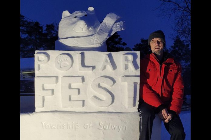 The annual PolarFest winter family festival takes place in Selwyn Township from January 30 to February 1, 2026 with activities all weekend long, including ice sculptures in Lakefield and Bridgenorth. Pictured is Tom Chalmers with his ice sculpture. (Photo: Frontyard Carver Canada / Facebook) The annual PolarFest winter family festival takes place in Selwyn Township from January 30 to February 1, 2026 with activities all weekend long, including ice sculptures in Lakefield and Bridgenorth. Pictured is Tom Chalmers with his ice sculpture. (Photo: Frontyard Carver Canada / Facebook)