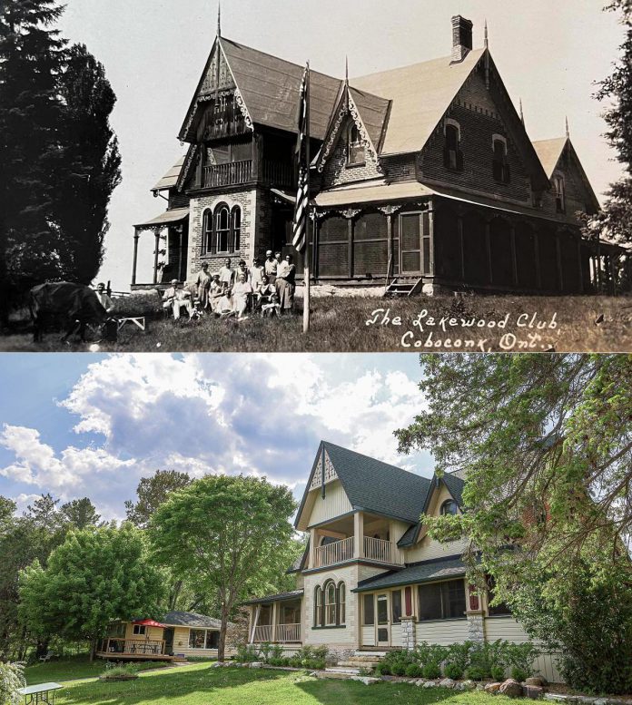 The Saucy Willow Inn pictured on a postcard in 1929, when it was a seasonal hunting and fishing camp named the Lakewood Club, and today under the ownership of Stephanie and David Jukes. (Photos courtesy of Saucy Willow Inn & Cottages)