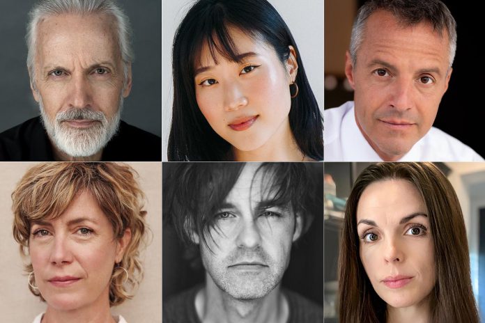 The staged reading of "The Cull" by Michele Riml and Michael St. John Smith stars some of Canada's top talent from stage and screen (left to right, top and bottom): Michael Riley, Tina Jung, Sergio Di Zio, Jenny Young, Matthew Edison, and Sarah Wilson. Directed by Peter Pasyk (not pictured), the staged reading takes place at Market Hall Performing Arts Centre in downtown Peterborough on February 26, 2026. (kawarthaNOW collage of photos supplied by New Stages)