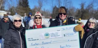 Bruce and Elizabeth Thompson alone donated $14,000 of the $40,000 raised for Campbellford Memorial Hospital during the 34th annual Polar Plunge at Campbellford Lions Community Park on January 31, 2026. (Photo: Campbellford Memorial Hospital Auxiliary)