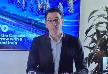 ‘A weapon of mass construction’: Peterborough politicians and business leaders updated on Alto high-speed rail project During an event hosted by the Peterborough and Kawarthas Chamber of Commerce at The Stonehouse Hall on February 19, 2026, Alto CEO Martin Imbleau delivered virtual remarks about the high-speed rail network that will include a stop in Peterborough. Imbleau was scheduled to appear in person but his flight was grounded due to weather conditions. (Photo: Paul Rellinger / kawarthaNOW)