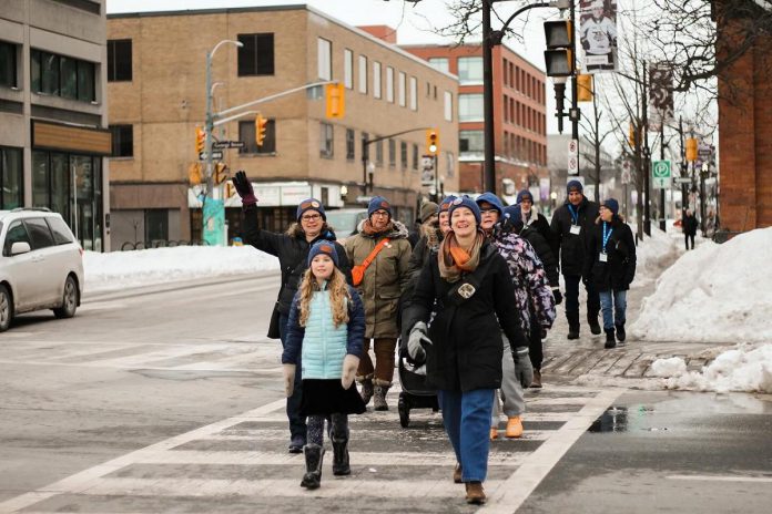 Participants in the 2025 Coldest Night of the Year event raising funds to support the work of Street Level Advocacy of Peterborough. Also being held in Lindsay, Cobourg, and Port Hope on February 28, 2026, the family-friendly events offer both two-kilometre and five-kilometre routes, each equipped with rest stops along the way. The walks in each community will be followed by a light community meal. (Photo: Street Level Advocacy of Peterborough)
