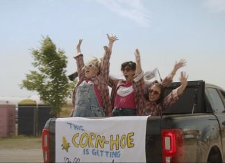 Nadine Djoury, Naomi Snieckus, and Paloma Nuñez in the Lindsay episode of "I'm Also Here," a new comedy anthology TV series produced by Firecracker Department and C'mon Mort Productions and premiering on Bell Fibe TV1 on February 12, 2026. Entirely written, directed, and starring women and non-binary artists, each episode of the six-part series explores a different Ontario small town, including Lindsay, Cobourg, and Bobcaygeon. The Lindsay episode, about an indecisive bride who finds herself forced to choose which friendships deserve a place beside her, was filmed at the Cornapalooza cornhole festival in Lindsay. (Screenshot courtesy of Firecracker Department)