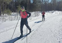 Two of the many cross-country skiers who participated in the Kawartha Nordic ComPassion Relay at Kawartha Nordic Ski Club in North Kawartha Township on January 31, 2026, raising just over $18,000 for the ComPassion Project supporting six local organizations. (Photo: Kawartha Nordic / Instagram)