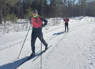 Two of the many cross-country skiers who participated in the Kawartha Nordic ComPassion Relay at Kawartha Nordic Ski Club in North Kawartha Township on January 31, 2026, raising just over $18,000 for the ComPassion Project supporting six local organizations. (Photo: Kawartha Nordic / Instagram)