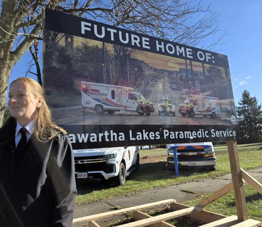 The City of Kawartha Lakes unveiled a sign on November 18, 2025 to mark the site of the new $50-million Kawartha Lakes Paramedic Headquarters at 230 Angeline Street South in Lindsay. (Photo: City of Kawartha Lakes)