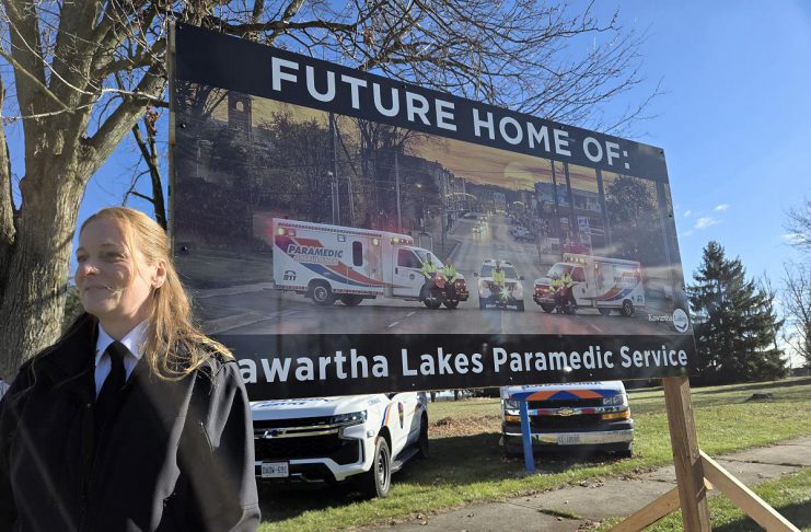 The City of Kawartha Lakes unveiled a sign on November 18, 2025 to mark the site of the new $50-million Kawartha Lakes Paramedic Headquarters at 230 Angeline Street South in Lindsay. (Photo: City of Kawartha Lakes)