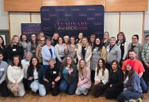 Organizers, sponsors, and some of the 56 nominees for the second annual Luminary Awards for Women in Business during a nominee announcement at the Peterborough and the Kawarthas Chamber of Commerce offices on February 11, 2026. (Photo: Jeannine Taylor / kawarthaNOW)