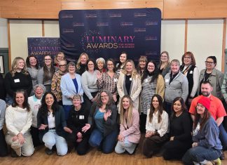 Organizers, sponsors, and some of the 56 nominees for the second annual Luminary Awards for Women in Business during a nominee announcement at the Peterborough and the Kawarthas Chamber of Commerce offices on February 11, 2026. (Photo: Jeannine Taylor / kawarthaNOW)