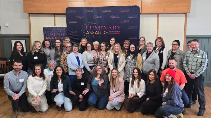 Organizers, sponsors, and some of the 56 nominees for the second annual Luminary Awards for Women in Business during a nominee announcement at the Peterborough and the Kawarthas Chamber of Commerce offices on February 11, 2026. (Photo: Jeannine Taylor / kawarthaNOW)