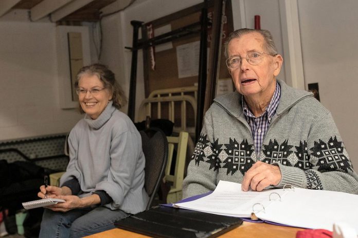 "Midnight Madness" director Jane Werger with actor Jack Burke, the voice of furniture store owner Mr. Bloom for the Peterborough Theatre Guild's production of "Midnight Madness" by award-winning Peterborough-born playwright Dave Carley. The heartfelt comedy runs for 10 performances from February 27 to March 14, 2026. (Photo: Jordan Lyall Photography)