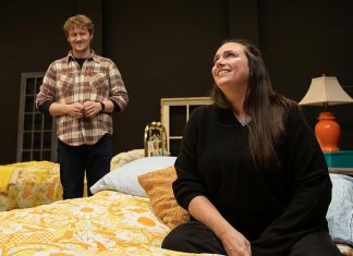 Peterborough native Dave Carley’s ‘Midnight Madness’ coming to the Peterborough Theatre Guild Eddy Sweeney as Wesley and Carling Dulder as Anna during a rehearsal of the Peterborough Theatre Guild's production of "Midnight Madness" by award-winning Peterborough-born playwright Dave Carley. Directed by Jane Werger, the fast-paced comedy runs for 10 performances from February 27 to March 14. (Photo: Jordan Lyall Photography)