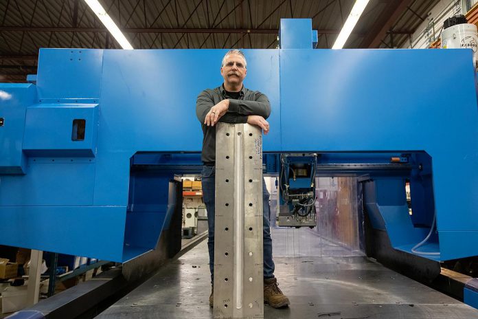 Quickmill Engineering Manager Rob McArthur says Quickmill is developing machinery ideally suited for friction stir welding capabilities, with the company's machines uniquely designed with the capacity to friction stir weld steel sheets and thick pieces of aluminum up to two inches. The technology, which can be used for applications in aerospace, automotive, shipbuilding, and other defence projects, gives Quickmill a competitive advantage. (Photo: Jordan Lyall Photography)