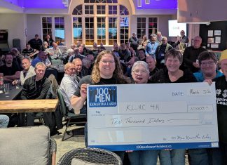 March 5, 2026 at the Lindsay Golf and Country Club. Kawartha Land Trust and and Kawartha Art Gallery also each received a $2,500 donation from the group, which is approaching 200 members. (Photo courtesy of 100 Men Kawartha Lakes)