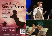 Trent Valley Archives Theatre has announced the 14-member cast of its third history play, "The Kid from Simcoe Street," which runs from June 4 to 7, 2026 at Market Hall Performing Arts Centre in downtown Peterborough. In the play, which is based on the memoir of retired justice and poet James Clarke of his childhood in Peterborough, three actors will portray Clarke as a child, teen, and senior, including Charlie Harris, Zoe Shufelt (top right) and Jim Mills (bottom right). (Poster and photos courtesy of Trent Valley Archives Theatre)