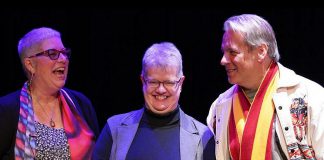 Nogojiwanong Indigenous Fringe Festival (NIFF) co-founders during the original 2020 announcement of the world's first and only Indigenous fringe festival, before it was postponed until 2021 because of the pandemic. Pictured are Joeann Argue, assistant professor in Indigenous performance at Trent University, Lee Bolton, theatre coordinator of Nozhem First Peoples Performance Space at Trent University, and Drew Hayden Taylor, the award-winning Indigenous playwright, author, columnist, and filmmaker who first proposed the idea of the festival in 2019. (Photo courtesy of NIFF)