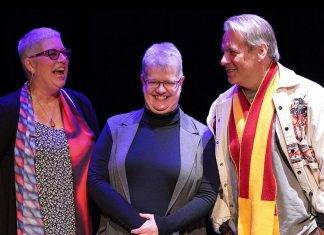 Nogojiwanong Indigenous Fringe Festival (NIFF) co-founders during the original 2020 announcement of the world's first and only Indigenous fringe festival, before it was postponed until 2021 because of the pandemic. Pictured are Joeann Argue, assistant professor in Indigenous performance at Trent University, Lee Bolton, theatre coordinator of Nozhem First Peoples Performance Space at Trent University, and Drew Hayden Taylor, the award-winning Indigenous playwright, author, columnist, and filmmaker who first proposed the idea of the festival in 2019. (Photo courtesy of NIFF)