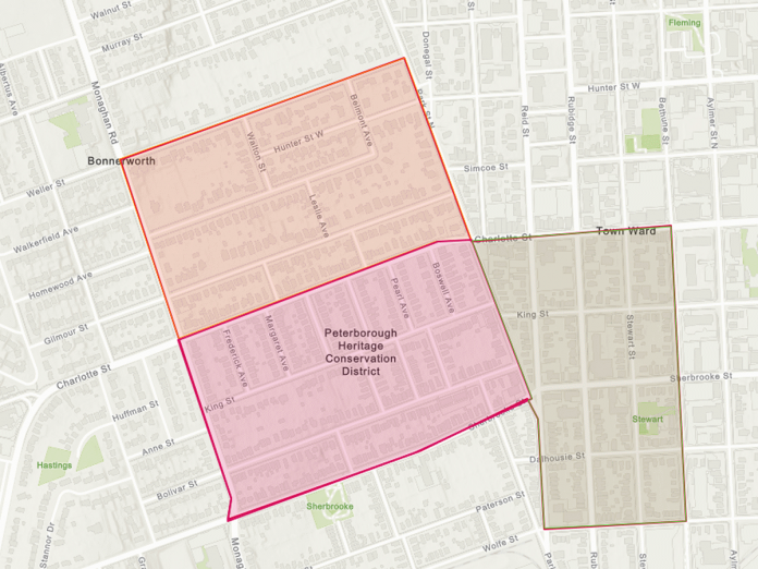 On-street Parking Permit Program - Pilot area #1. (kawarthaNOW screenshot of City of Peterborough map)
