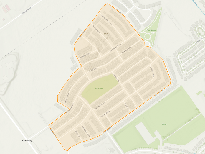On-street Parking Permit Program - Pilot area #2. (kawarthaNOW screenshot of City of Peterborough map)
