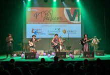 The Hippie Chicks and Company performing on the main stage at Showplace Performance Centre during "Peterborough Performs VI: Musicians United To End Homelessness" on February 26, 2026. Featuring 14 musical acts on two stages, the benefit concert for the United Way Peterborough & District raised $36,236, bringing the grand total raised by the annual event since 2020 to $185,694. (Photo: Danielle Turpin)