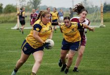 Sarah Batley (with the ball) and Zoe King of the Peterborough Gaelic Athletic Association (GAA), a co-ed Gaelic football club established in 2022. King is one of four female members of the club who have been selected to play for the Canada 1 Team at the 2026 Gaelic Athletic Association (GAA) World Games from July 13 to 17 in Waterford, Ireland. The newly established PTBO Women's Initiative Network (PTBO WIN) is hosting a series of spring fundraisers to cover the costs of sending the four amateur athletes to Ireland. In addition, Batley will be joining the Canada 1 team in Ireland where Peterborough GAA founder Tracy Campbell will be the assistant coach. (Photo courtesy of Peterborough GAA)