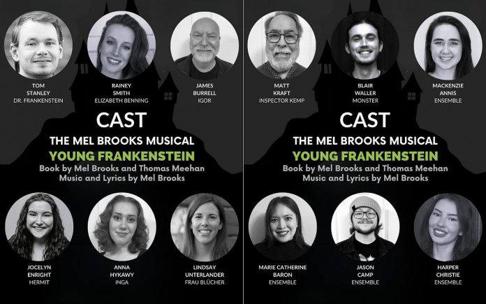 Some of the cast for the Peterborough Theatre Guild's production of the Mel Brook's musical "Young Frankenstein," based on his classic 1974 horror-comedy film of the same name, which runs for 11 performances from April 17 to May 3, 2026. (Graphics: Peterborough Theatre Guild)