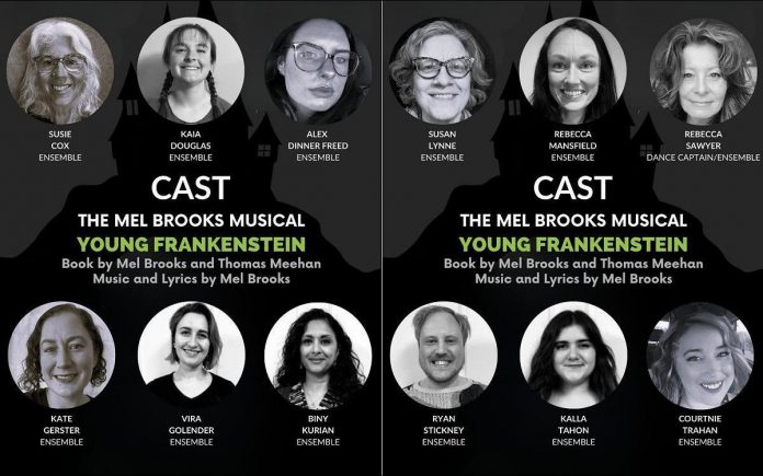 Some of the cast for the Peterborough Theatre Guild's production of the Mel Brook's musical "Young Frankenstein," based on his classic 1974 horror-comedy film of the same name, which runs for 11 performances from April 17 to May 3, 2026. (Graphics: Peterborough Theatre Guild)