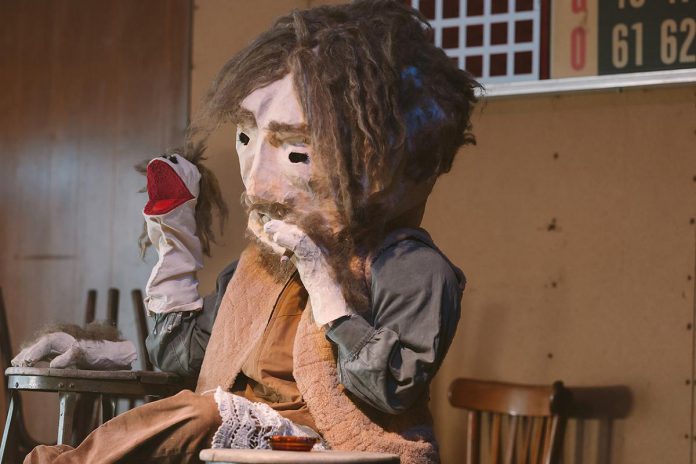 One of two films being screened by Public Energy Performing Arts on March 27, 2026 at the Art Gallery of Peterborough, Laura Taylor's 2025 film "Matryoshka Crush" is a darkly funny and disturbing tale of yearning depicted through a series of monsters revealing themselves in an old tavern. Named for the symbolic Eastern European dolls, the film sees Taler wearing four masks layered on top of one another representing nature and magic, the old world, female rage, and childlike wonder. (Photo: Melanie Mathieu)