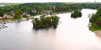 Gordonstoun Island and Prince Andrew Island in the Otonabee River beside the village of Lakefield. The two uninhabited islands were originally renamed in 1978 after Andrew Mountbatten-Windsor (formerly known as Prince Andrew, Duke of York) attended Lakefield College School in 1977 as a 16-year-old exchange student from Scotland's Gordonstoun School, where King Charles III and his father Prince Philip were also educated. (kawarthaNOW screenshot of Kawarthas Northumberland video)