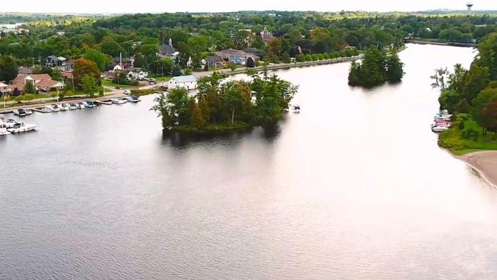 Gordonstoun Island and Prince Andrew Island in the Otonabee River beside the village of Lakefield. The two uninhabited islands were originally renamed in 1978 after Andrew Mountbatten-Windsor (formerly known as Prince Andrew, Duke of York) attended Lakefield College School in 1977 as a 16-year-old exchange student from Scotland's Gordonstoun School, where King Charles III and his father Prince Philip were also educated. (kawarthaNOW screenshot of Kawarthas Northumberland video)