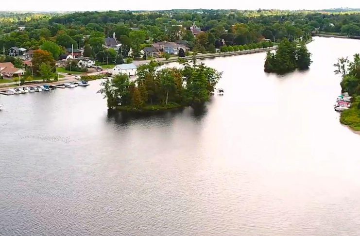 Gordonstoun Island and Prince Andrew Island in the Otonabee River beside the village of Lakefield. The two uninhabited islands were originally renamed in 1978 after Andrew Mountbatten-Windsor (formerly known as Prince Andrew, Duke of York) attended Lakefield College School in 1977 as a 16-year-old exchange student from Scotland's Gordonstoun School, where King Charles III and his father Prince Philip were also educated. (kawarthaNOW screenshot of Kawarthas Northumberland video)