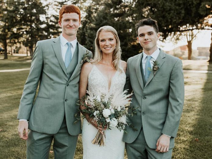 Brianne Thompson at her wedding to Alan Thompson in September 2023 with her two sons Chase (left) and Thomas-Jay from her previous 18-year marriage to Jay Callaghan. Despite being diagnosed with stage 4 metastatic breast cancer just weeks before, Brianne continued with her wedding and honeymoon, which included a backpacking trip on the John Muir Trail, before returning home to undergo 13 weeks of chemotherapy treatments. (Facebook photo)