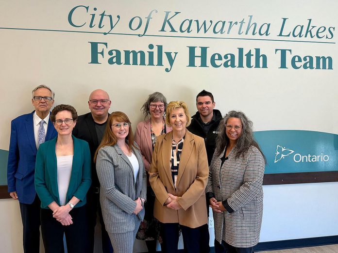 Members of the City of Kawartha Lakes Family Health Team, including executive director Mike Perry (third from left), with Haliburton-Kawartha Lakes-Brock MPP Laurie Scott (third from right) during an announcement on April 20, 2026 of $1,834,000 in funding under the Ontario government's Primary Care Action Plan. (Photo: City of Kawartha Lakes Family Health Team)