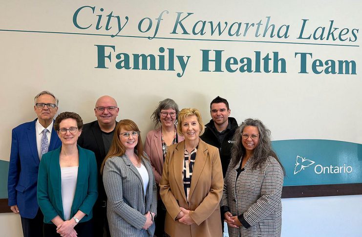 Members of the City of Kawartha Lakes Family Health Team, including executive director Mike Perry (third from left), with Haliburton-Kawartha Lakes-Brock MPP Laurie Scott (third from right) during an announcement on April 20, 2026 of $1,834,000 in funding under the Ontario government's Primary Care Action Plan. (Photo: City of Kawartha Lakes Family Health Team)