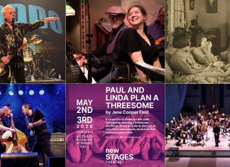 encoreNOW for April 20, 2026 features (from left to right, top and bottom) Goddo at Peterborough's Showplace, Rob Phillips and Carling Stephen at the Black Horse during the International Jazz Day Peterborough's Dine with Jazz series (photo by Andy Carroll), a screening of the 1921 silent film "Through the Back Door" at Lindsay's Academy Theatre, The Weber Brothers at Peterborough's Market Hall and Lindsay's Academy Theatre, "Paul and Linda Plan A Threesome" at Peterborough's Market Hall, and the Kawartha String Orchestra at Thomas A. Stewart Secondary School. (kawarthaNOW collage)