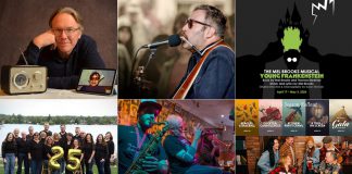 encoreNOW for April 6, 2026 features (from left to right, top and bottom) Public Energy's presentation of Chris Earle's one-man show "Donnie and Me and the CBC" at Peterborough's Market Hall, Steve Marriner in concert at the Coboconk Legion and at the Market Hall, Peterborough Theatre Guild's season-ending production of Mel Brooks' "Young Frankenstein," Peterborough Pop Ensemble's 25th-anniversary concert at the Market Hall, Performing Arts Lakefield's presentation of The Happy Pals New Orleans Music Orchestra at Lakefield United Church, and a week-long season rollout community celebration for Port Hope's Capitol Theatre. (kawarthaNOW collage)