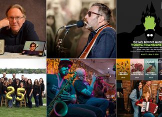 encoreNOW – April 6, 2026 encoreNOW for April 6, 2026 features (from left to right, top and bottom) Public Energy's presentation of Chris Earle's one-man show "Donnie and Me and the CBC" at Peterborough's Market Hall, Steve Marriner in concert at the Coboconk Legion and at the Market Hall, Peterborough Theatre Guild's season-ending production of Mel Brooks' "Young Frankenstein," Peterborough Pop Ensemble's 25th-anniversary concert at the Market Hall, Performing Arts Lakefield's presentation of The Happy Pals New Orleans Music Orchestra at Lakefield United Church, and a week-long season rollout community celebration for Port Hope's Capitol Theatre. (kawarthaNOW collage)