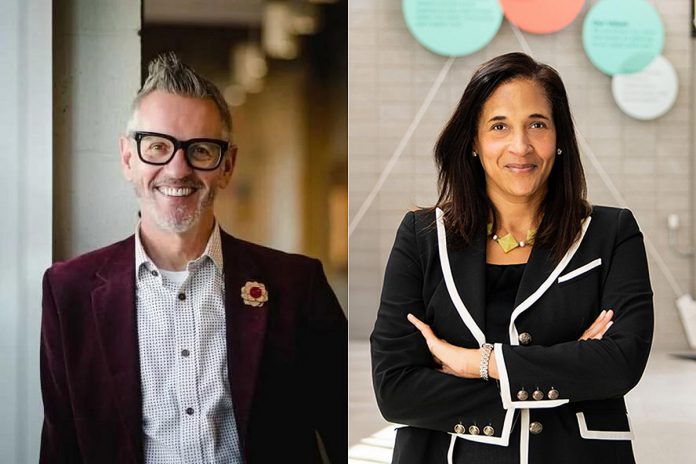 The merged college's management team will be led by St. Lawrence College president and CEO Glenn Vollebregt as the initial president and CEO and Fleming College interim president Theresa Knott as the initial associate president and chief academic officer. (Photos: Fleming College and St. Lawrence College)