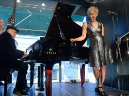 Juno award-winning Canadian jazz vocalist Molly Johnson performing with pianist Robi Botos and bassist Mike Downes at the 2019 Kensington Market Jazz Festival in 2019. Johnson will be performing with Botos and Downes along with drummer David Direnzo at Market Hall Performing Arts Centre in downtown Peterborough on April 26, 2026 as part of the annual International Jazz Day Peterborough celebrations. (Photo via Tom's Place website)