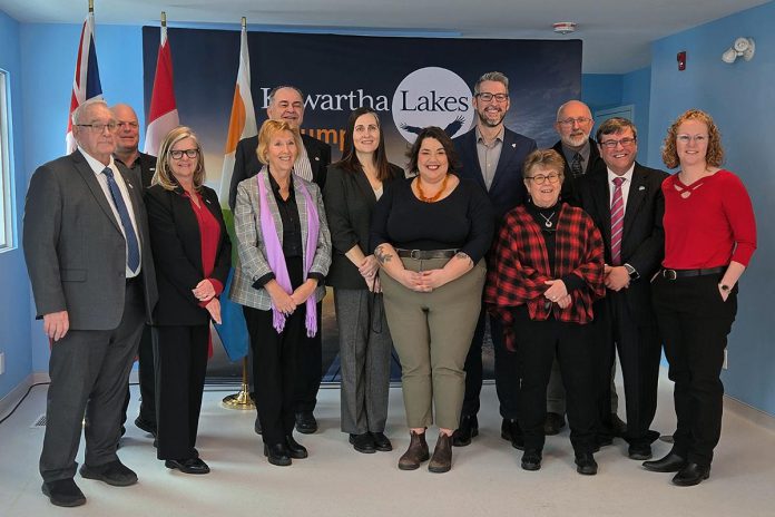 Representatives of the provincial government, the City of Kawartha Lakes, and the John Howard Society of the Kawarthas gathered at 22 Peel Street in Lindsay on April 7, 2026 to celebrate $850,000 in provincial funding through the Homelessness Prevention Program (HPP) for the Community Integrated Care Hub ("The Hub"), which includes a 12-bed emergency shelter for people experiencing homelessness. (Photo: City of Kawartha Lakes)