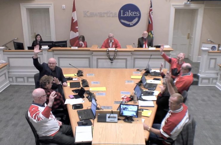 City of Kawartha Lakes councillors vote in favour of a memorandum from deputy mayor Tracy Richardson opposing the proposed Alto project "in its current form" at a committee of the whole meeting on April 7, 2026. (kawarthaNOW screenshot of City of Kawartha Lakes video)