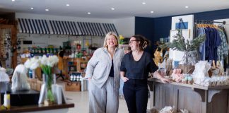 Alicia Doris and Sam Turner stand in the new Living Local Marketplace storefront, which has permanently relocated to Horlings Garden Centre in Selwyn. Doris, who founded Living Local Marketplace with the mission to support local and regional artisans and small businesses, says the move is the response to positive community feedback following the store's temporary pop-up at Horlings during the holidays. Horlings co-owner Turner says the move also benefits the garden centre by bringing in more customers for its services. (Photo: Kayla LeFranc)