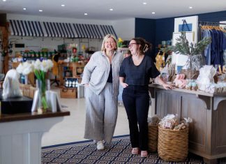 Alicia Doris and Sam Turner stand in the new Living Local Marketplace storefront, which has permanently relocated to Horlings Garden Centre in Selwyn. Doris, who founded Living Local Marketplace with the mission to support local and regional artisans and small businesses, says the move is the response to positive community feedback following the store's temporary pop-up at Horlings during the holidays. Horlings co-owner Turner says the move also benefits the garden centre by bringing in more customers for its services. (Photo: Kayla LeFranc)