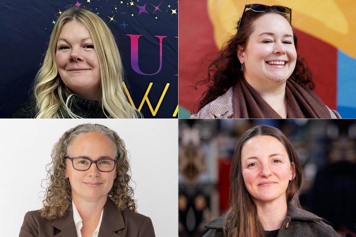Erin Shannon, Amanda Bedford, Marcia Steeves, and Tori Silvera (left to right, top and bottom) are four of the 60 women in business in the city and county of Peterborough who have been nominated for the second annual Luminary Awards hosted by the Peterborough and Kawarthas Chamber of Commerce. The finalists in each of the seven categories will be announced during a sold-out luncheon on May 7, 2026 at Trent University's Champlain College. (kawarthaNOW collage)