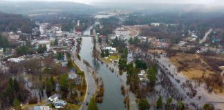 The Gull River overflows in the Township of Minden Hills in April 2026. (Photo: Maryboro Lodge Museum)