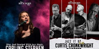 Jazz takes over the Black Horse Pub in downtown Peterborough on Saturday night as International Jazz Day Peterborough presents jazz vocalist Carling Stephen followed by the Curtis Cronkwright Quartet featuring Chris Gale on saxophone, Nathan Hiltz on guitar, Duncan Hopkins on bass, and Peterborough's own Curtis Cronkwright on drums. (Graphics: Black Horse Pub)