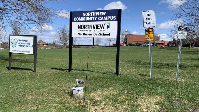 Northview Daycare and Nursery School (Northview DaySchool) has been located in Northview Community Church at 1000 Fairbairn Street in Peterborough for 43 years. After a 25-year rental agreement between Northview Church and Northview DaySchool expired in December 2024, the church board of directors and the DaySchool leadership have been negotiating new terms. Those negotiations failed and Northview DaySchool was served an eviction notice for July 31, 2026. (Photo: Bethan Bates / kawarthaNOW)