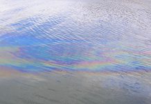 An oil slick on water. (Stock photo)